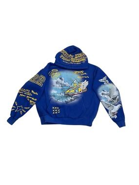 First Row FRF2417 Men’s Large Graphic Embroidered Hoodie Winged Sneakers Blue